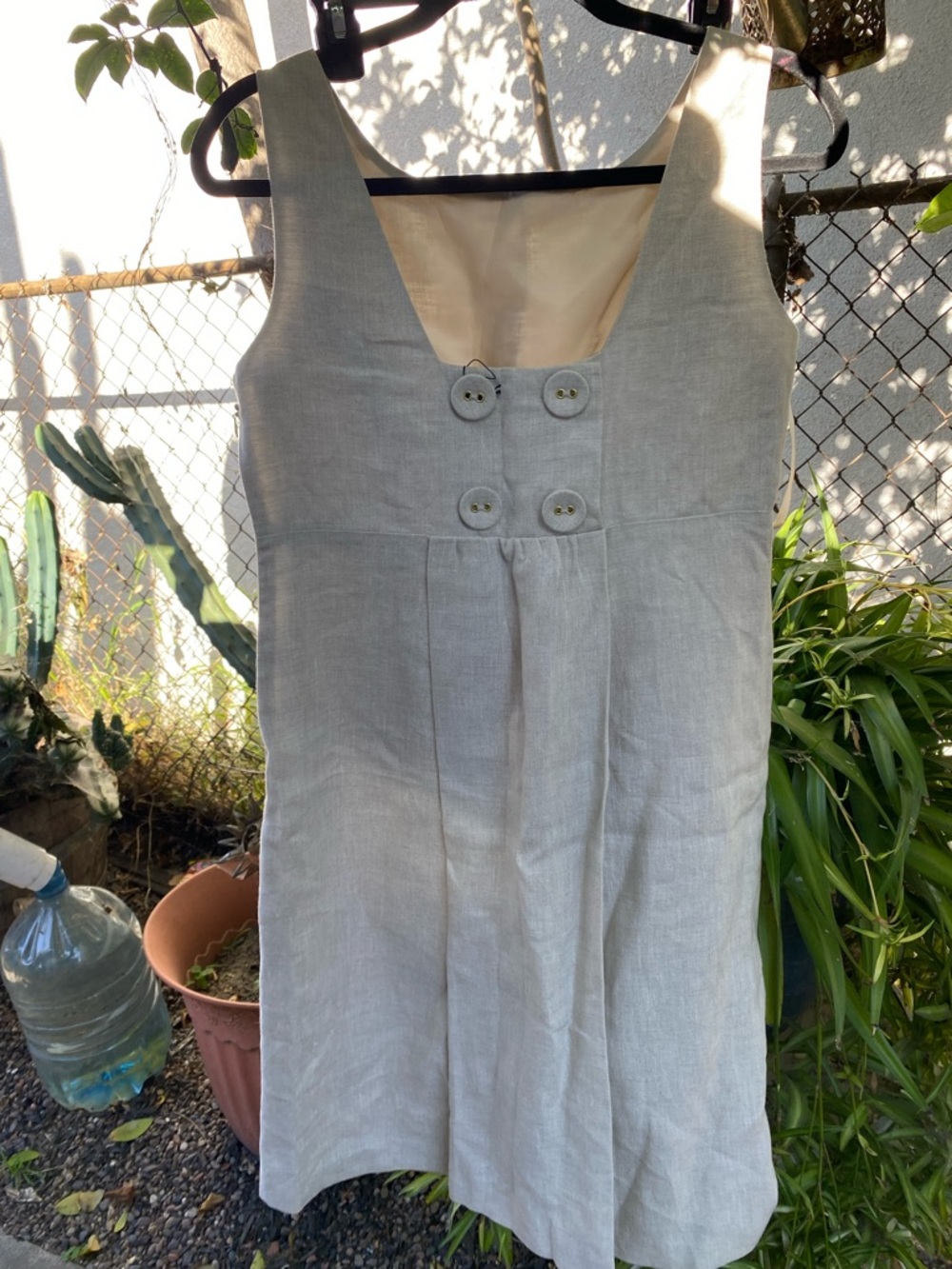 Light Gray Linen A-Line Dress with Button Front